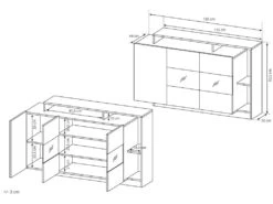 Buffet 3 Portes Et 3 Niches - Avec LEDs - Coloris : Naturel Et Blanc - IDESIA -Deco.fr Soldes Boutique buffet 4429341
