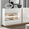 Buffet MURARI - 3 Portes - Avec LEDs - Blanc Brillant Et Chêne -Deco.fr Soldes Boutique buffet 466531