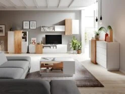 Buffet FRANCOLI - 4 Tiroirs Et 2 Portes - Blanc Et Chêne -Deco.fr Soldes Boutique buffet 477467