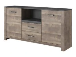 Buffet SABONI - 2 Portes, 2 Tiroirs Et 1 Niche - Noyer Et Anthracite