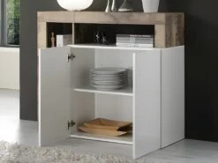 Buffet SEFRO - 2 Portes Et 3 Niches - Blanc Laqué Et Chêne -Deco.fr Soldes Boutique buffet 487573