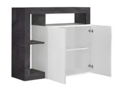 Buffet SEFRO - 2 Portes Et 3 Niches - Blanc Laqué Et Béton -Deco.fr Soldes Boutique buffet 487581