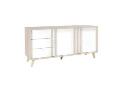 Buffet Moyen Modèle MALMO Blanc. Meuble Design Type SCANDINAVE. Effet Ultra Tendance Pour Votre Salon.