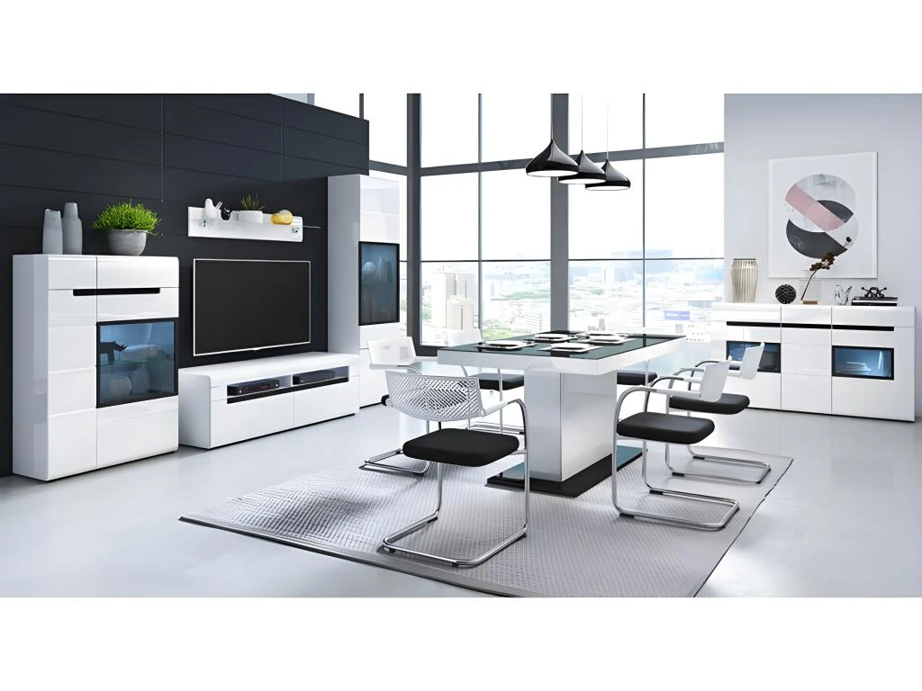 Buffet Partiellement Vitré Avec éclairage LED 160x92. Collection LUCIA. Coloris Blanc Brillant 2 Buffet Partiellement Vitré Avec éclairage LED 160x92. Collection LUCIA. Coloris Blanc Brillant – Image 2