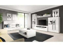 Buffet 180cm Collection BREDA Deux Portes Partiellement Vitrées Et Trois Tiroirs. Coloris Blanc. -Deco.fr Soldes Boutique buffet 8932841