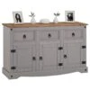 Buffet RAMON Commode Bahut Vaisselier En Pin Massif Gris Et Brun Avec 3 Tiroirs 3 Portes, Meuble De Rangement Style Mexicain En Bois -Deco.fr Soldes Boutique buffet 8932983