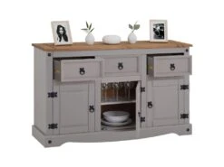 Buffet RAMON Commode Bahut Vaisselier En Pin Massif Gris Et Brun Avec 3 Tiroirs 3 Portes, Meuble De Rangement Style Mexicain En Bois 8 Buffet RAMON Commode Bahut Vaisselier En Pin Massif Gris Et Brun Avec 3 Tiroirs 3 Portes, Meuble De Rangement Style Mexicain En Bois -Deco.fr Soldes Boutique buffet 8932989