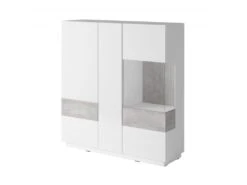 Buffet Haut KILES Trois Portes Avec LED. Coloris Blanc Et Gris. Style Design