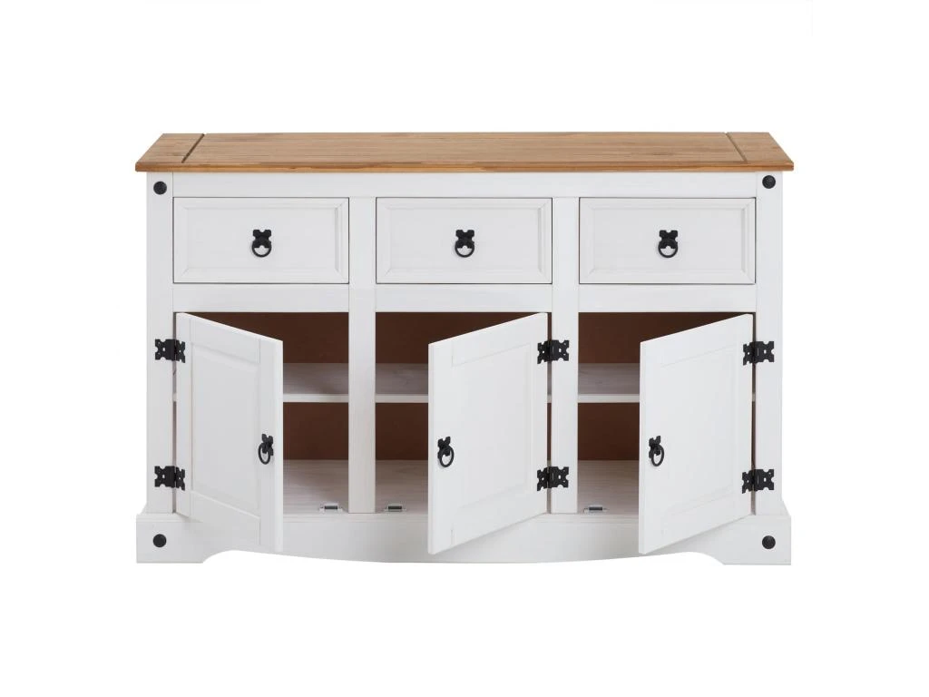 Buffet CAMPO Commode Bahut Vaisselier En Pin Massif Blanc Et Brun Avec 3 Tiroirs 3 Portes Meuble De Rangement Style Mexicain En Bois 5 Buffet CAMPO Commode Bahut Vaisselier En Pin Massif Blanc Et Brun Avec 3 Tiroirs 3 Portes Meuble De Rangement Style Mexicain En Bois – Image 5