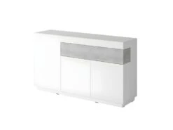 Buffet, Bahut, Enfilade KILES Trois Portes Et Un Tiroir. Coloris Blanc Et Gris. Style Design