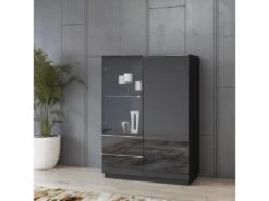 Buffet Haut Collection ZANTE. LED Intégrées. Coloris Noir Brillant Pailleté. -Deco.fr Soldes Boutique buffet 8933929