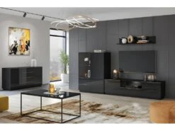 Buffet Haut Collection ZANTE. LED Intégrées. Coloris Noir Brillant Pailleté. -Deco.fr Soldes Boutique buffet 8933931