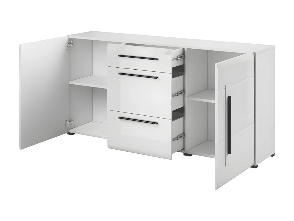 Buffet Design 180cm. Collection BREDA Deux Portes Et Trois Tiroirs. Coloris Blanc. 2 Buffet Design 180cm. Collection BREDA Deux Portes Et Trois Tiroirs. Coloris Blanc. – Image 2