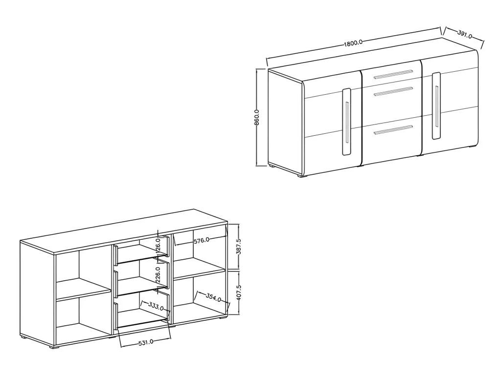 Buffet Design 180cm. Collection BREDA Deux Portes Et Trois Tiroirs. Coloris Blanc. 4 Buffet Design 180cm. Collection BREDA Deux Portes Et Trois Tiroirs. Coloris Blanc. – Image 4