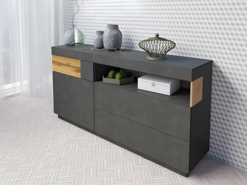 Buffet Collection KILES 170cm, LED Intégré. Coloris Gris Anthracite Et Chêne. Style Design 3 Buffet Collection KILES 170cm, LED Intégré. Coloris Gris Anthracite Et Chêne. Style Design – Image 3