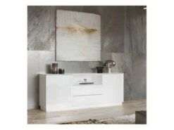 Buffet 180cm 2 Portes Et 2 Tiroirs Collection ZANTE. Coloris Blanc Brillant. LED Incluses -Deco.fr Soldes Boutique buffet 8941641