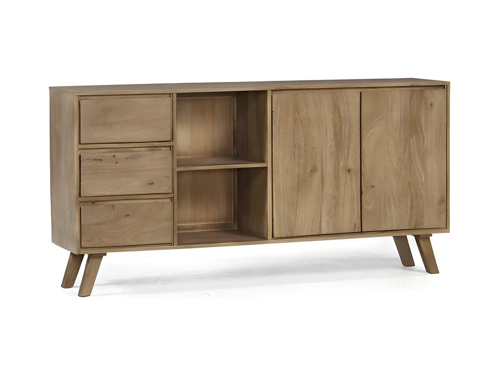 Buffet En Bois 3 Tiroirs 2 Portes 2 Niches Classic - Naturel 1 Buffet En Bois 3 Tiroirs 2 Portes 2 Niches Classic - Naturel