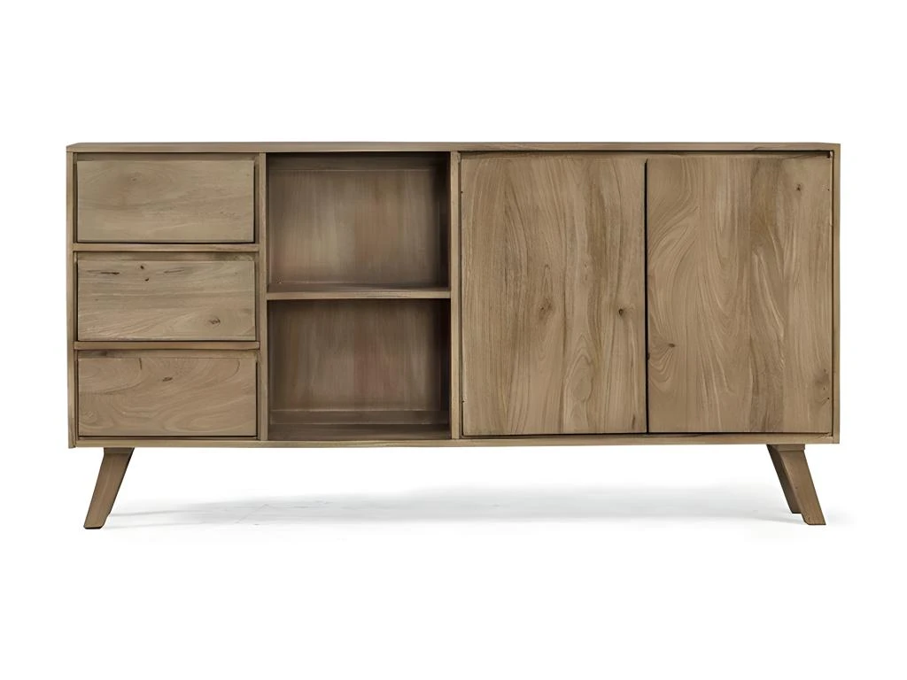 Buffet En Bois 3 Tiroirs 2 Portes 2 Niches Classic - Naturel 2 Buffet En Bois 3 Tiroirs 2 Portes 2 Niches Classic - Naturel – Image 2