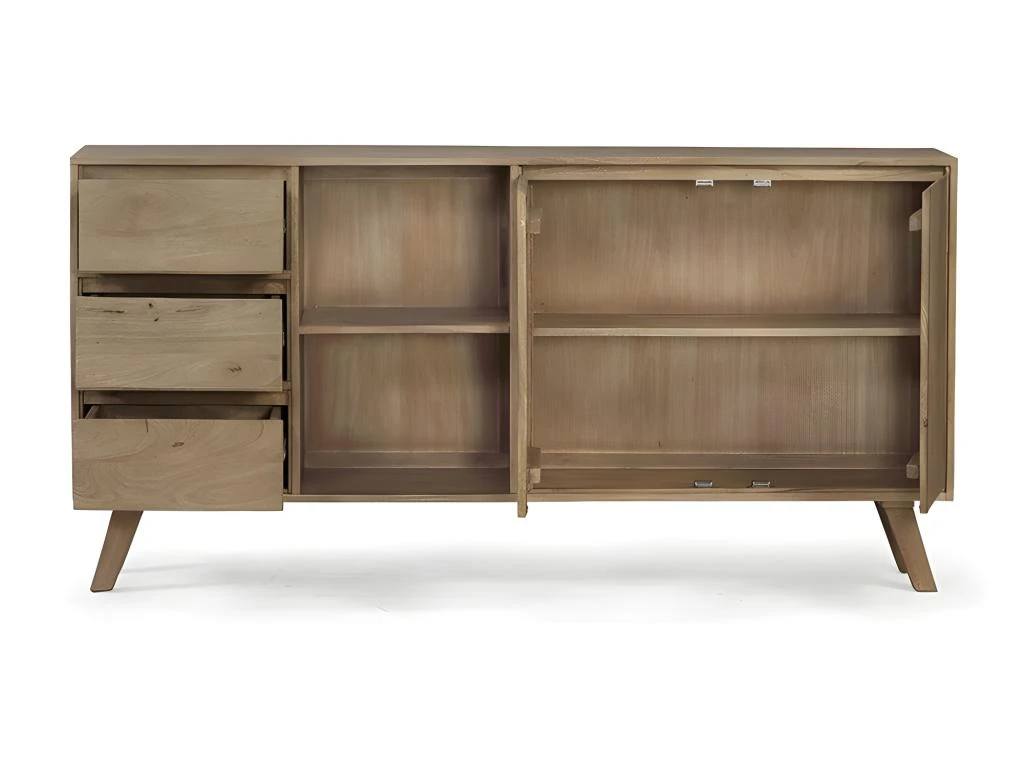 Buffet En Bois 3 Tiroirs 2 Portes 2 Niches Classic - Naturel 3 Buffet En Bois 3 Tiroirs 2 Portes 2 Niches Classic - Naturel – Image 3