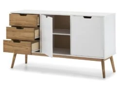 Buffet Commode Java 3 Tiroir Y 2 Porte Blanc, Glissières Métalliques, Longueur 140 Cm -Deco.fr Soldes Boutique buffet 9517367