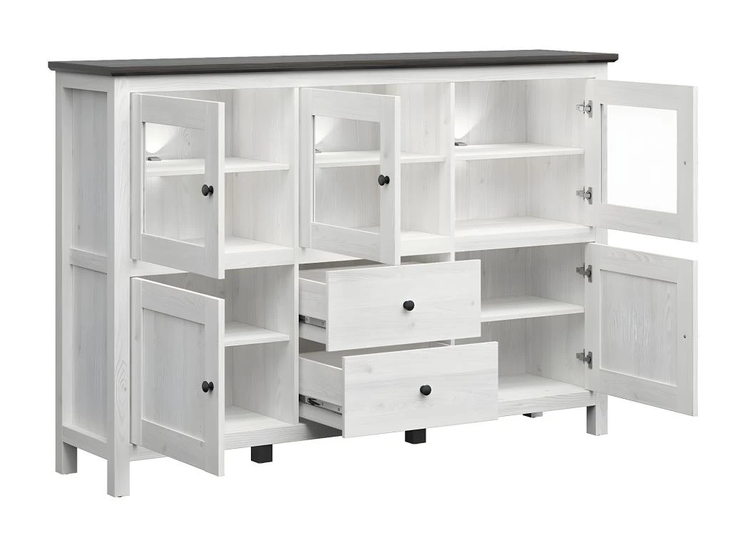 Buffet 5 Portes 2 Tiroirs Avec LED Duck Blanc Et Bois Foncé 2 Buffet 5 Portes 2 Tiroirs Avec LED Duck Blanc Et Bois Foncé – Image 2