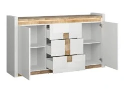 Buffet 2 Portes 3 Tiroirs Avec LED Helios Blanc Laqué Et Bois -Deco.fr Soldes Boutique buffet 9519973
