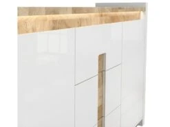 Buffet 2 Portes 3 Tiroirs Avec LED Helios Blanc Laqué Et Bois -Deco.fr Soldes Boutique buffet 9519975