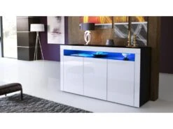 Buffet Noir Mat Et Blanc Laqué Avec Led 5 Buffet Noir Mat Et Blanc Laqué Avec Led -Deco.fr Soldes Boutique buffet 9527171