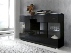 Buffet 3 Portes 1 Tiroir Avec LED Danae Noir -Deco.fr Soldes Boutique buffet 9527809
