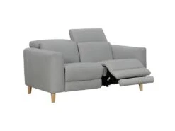 Canapé Relaxation 2 Places En Tissu Gris Et Pieds Bois - POLO