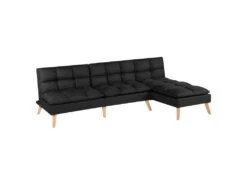 Banquette Convertible Angle Réversible Et Modulable Tissu Noir - KURT