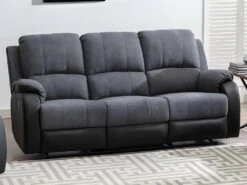 Canapé 3 Places Relax En Microfibre Et Simili Gris Et Noir BRODY