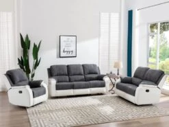 Canapé 3 Places Relax En Microfibre Et Simili Gris Et Blanc BRODY 17 Canapé 3 Places Relax En Microfibre Et Simili Gris Et Blanc BRODY -Deco.fr Soldes Boutique canape 10678671