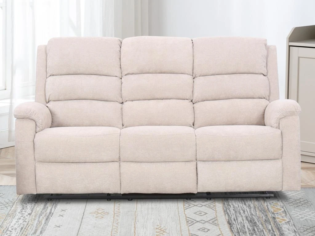 Canapé 3 Places Relax électrique En Tissu Beige Avec Tablette NEVERS 1 Canapé 3 Places Relax électrique En Tissu Beige Avec Tablette NEVERS