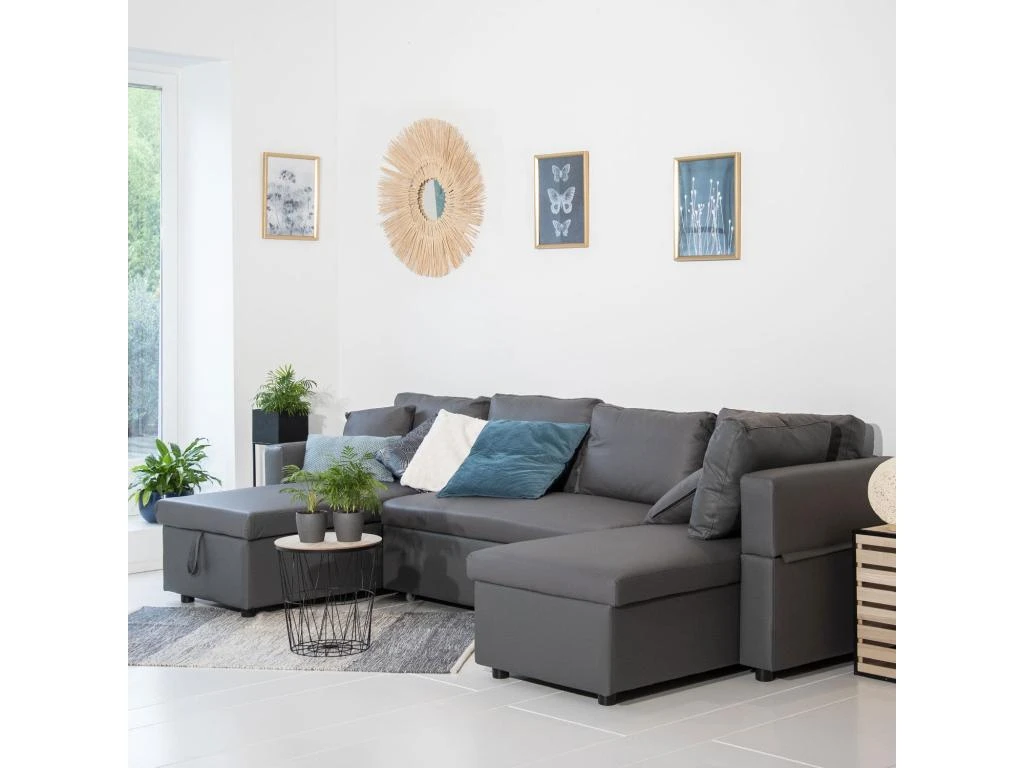 Canapé Panoramique Convertible Simili SCOTT 4 Places Gris - HAPPY GARDEN 1 Canapé Panoramique Convertible Simili SCOTT 4 Places Gris - HAPPY GARDEN