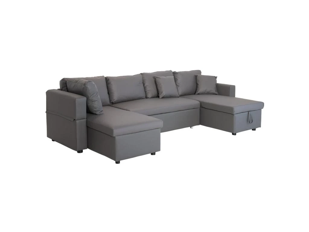 Canapé Panoramique Convertible Simili SCOTT 4 Places Gris - HAPPY GARDEN 2 Canapé Panoramique Convertible Simili SCOTT 4 Places Gris - HAPPY GARDEN – Image 2