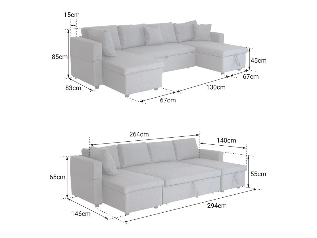 Canapé Panoramique Convertible Simili SCOTT 4 Places Gris - HAPPY GARDEN 5 Canapé Panoramique Convertible Simili SCOTT 4 Places Gris - HAPPY GARDEN – Image 5