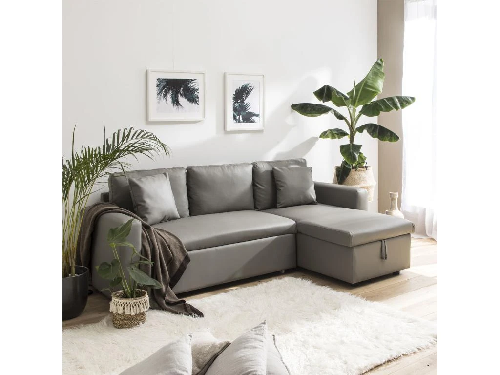 Canapé D'angle Convertible Simili CLARK 3 Places Taupe - HAPPY GARDEN 6 Canapé D'angle Convertible Simili CLARK 3 Places Taupe - HAPPY GARDEN – Image 6