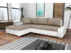 Canapé D'angle Convertible Gauche 4 Places Avec Coffre Joakim Beige Et Blanc