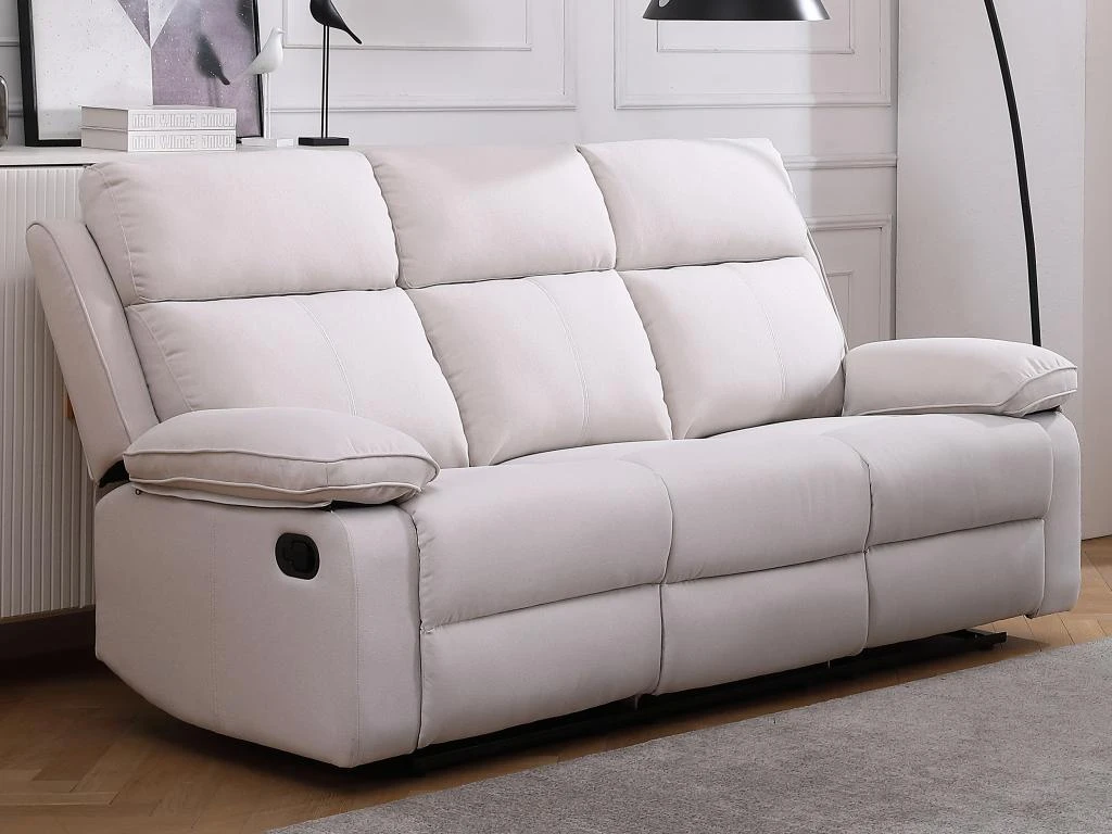 Canapé 3 Places Relax En Tissu Beige LANA 12 Canapé 3 Places Relax En Tissu Beige LANA – Image 12