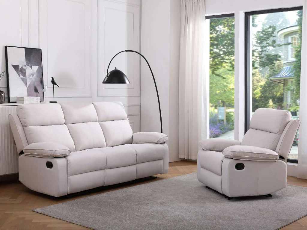 Canapé 3 Places Relax En Tissu Beige LANA 1 Canapé 3 Places Relax En Tissu Beige LANA