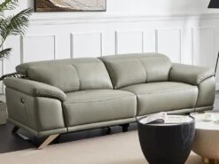 Canapé 3 Places Relax électrique En Cuir De Vachette Gris Clair AZIDEE II