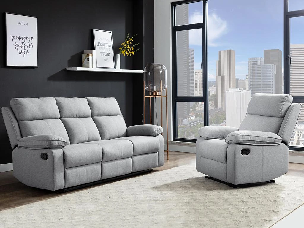 Canapé 3 Places Relax En Tissu Gris Clair LANA 1 Canapé 3 Places Relax En Tissu Gris Clair LANA
