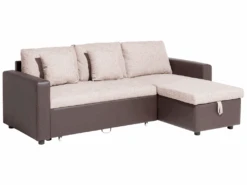 Canapé Angle Gauche Convertible 3 Places En Tissu Beige Et Marron TAMPERE -Deco.fr Soldes Boutique canape 11787893
