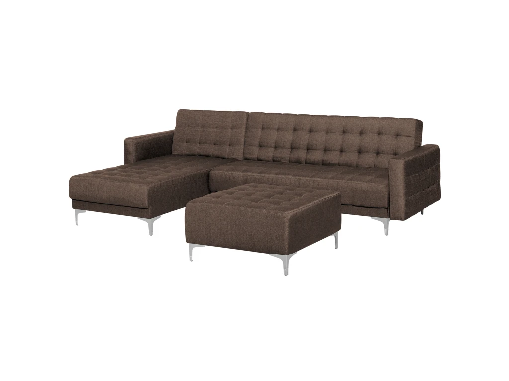 Canapé Angle Droite Convertible En Tissu Marron Foncé 4 Places Avec Pouf ABERDEEN 4 Canapé Angle Droite Convertible En Tissu Marron Foncé 4 Places Avec Pouf ABERDEEN – Image 4
