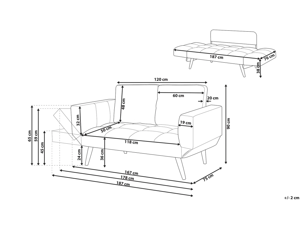 Canapé Convertible 2 Places En Tissu Rose BREKKE 3 Canapé Convertible 2 Places En Tissu Rose BREKKE – Image 3
