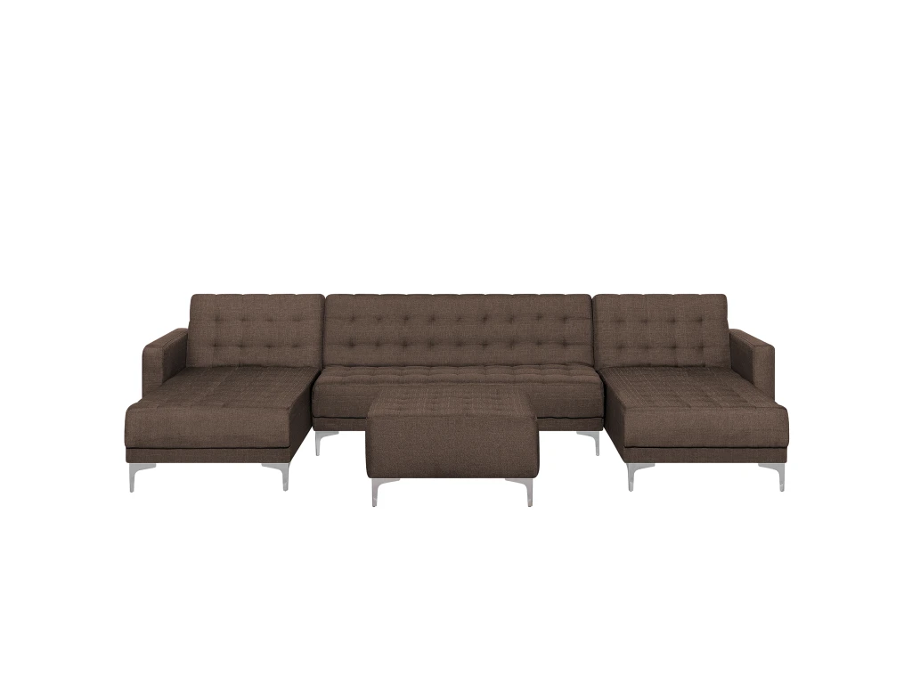 Canapé Panoramique Convertible En Tissu Marron Foncé 5 Places Avec Pouf ABERDEEN 2 Canapé Panoramique Convertible En Tissu Marron Foncé 5 Places Avec Pouf ABERDEEN – Image 2