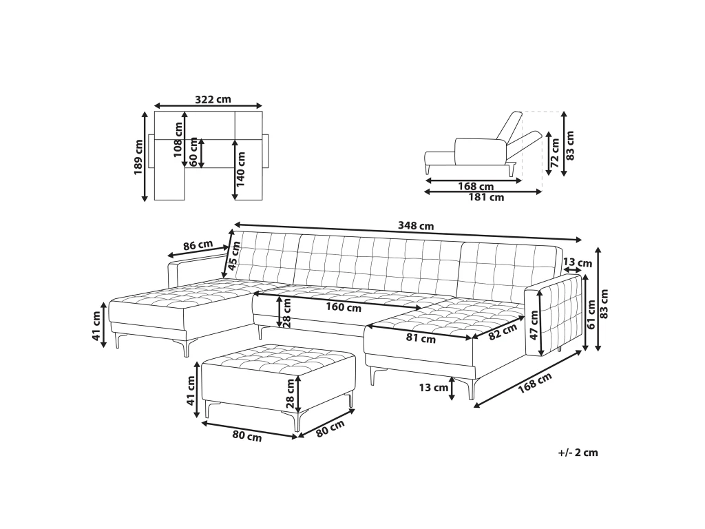 Canapé Panoramique Convertible En Tissu Marron Foncé 5 Places Avec Pouf ABERDEEN 3 Canapé Panoramique Convertible En Tissu Marron Foncé 5 Places Avec Pouf ABERDEEN – Image 3
