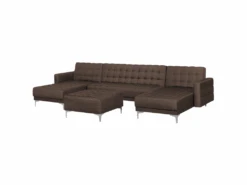 Canapé Panoramique Convertible En Tissu Marron Foncé 5 Places Avec Pouf ABERDEEN 12 Canapé Panoramique Convertible En Tissu Marron Foncé 5 Places Avec Pouf ABERDEEN -Deco.fr Soldes Boutique canape 11919329