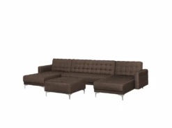 Canapé Panoramique Convertible En Tissu Marron Foncé 5 Places Avec Pouf ABERDEEN 13 Canapé Panoramique Convertible En Tissu Marron Foncé 5 Places Avec Pouf ABERDEEN -Deco.fr Soldes Boutique canape 11919331